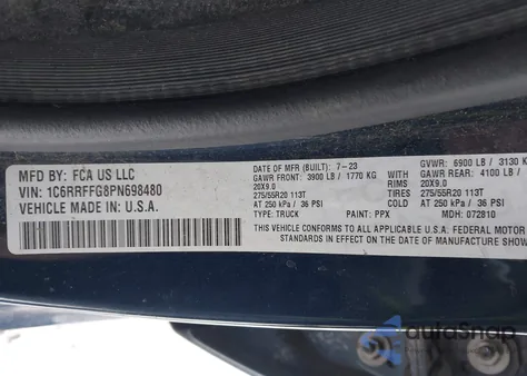 2023 Ram 1500 Big Horn 4X4 5'7 Box из США, поврежденный, VIN 1C6RRFFG8PN698480